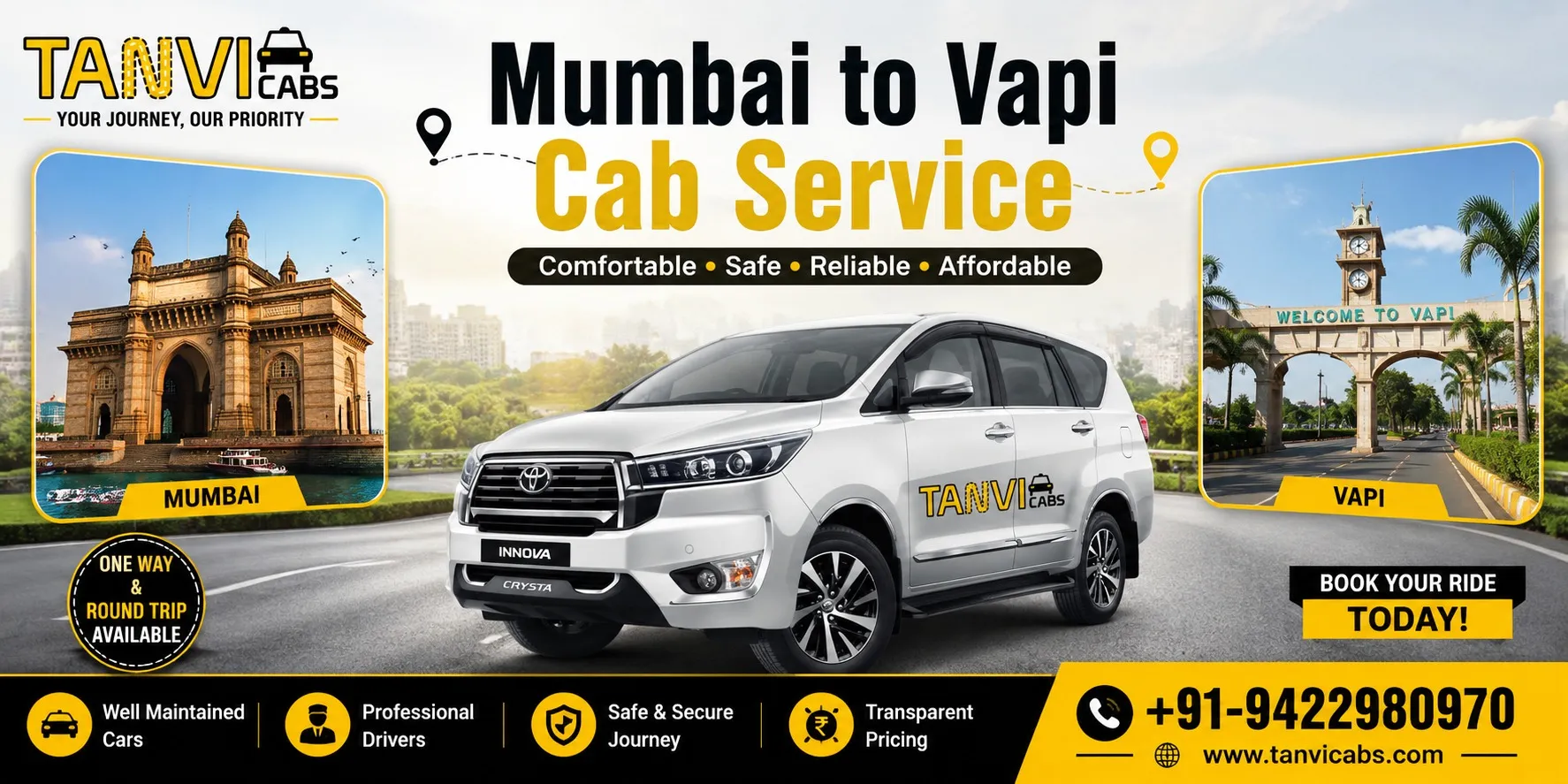 Mumbai to Vapi Cab Sevrice